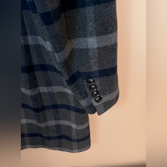 Tommy Hilfiger Men’s Plaid Addison Overcoat grey & navy wool blend Siz 44L tall - Picture 10 of 15